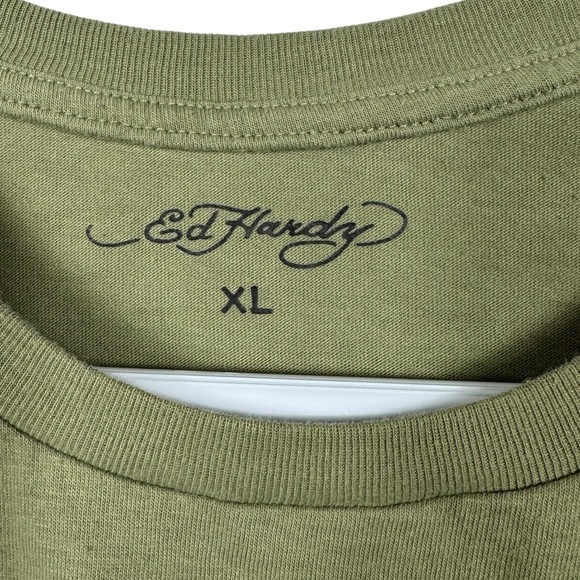 Ed Hardy Love Kills Slowly Crop Top, Olive Green, Size XL - Picture 4 of 6